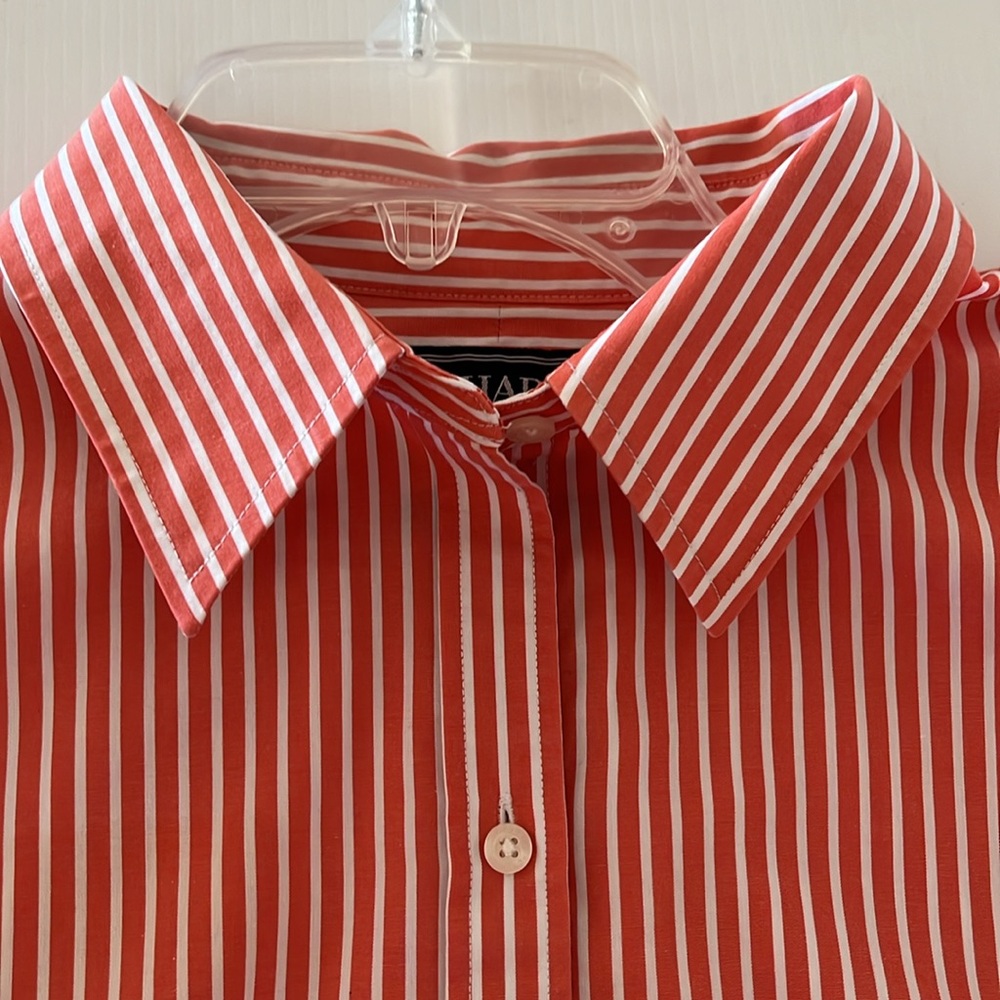 Chaps Ralph Lauren Orange Stripe No Iron Long Sleeve Collar Button Down Shirt XL - Picture 6 of 13